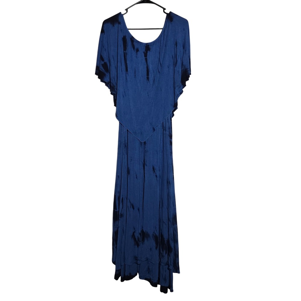 Reba Blue Tie Dye Lace Maxi Dress XL Whimsigoth Boho Western Gypsy Fairy Flowy - Picture 3 of 10